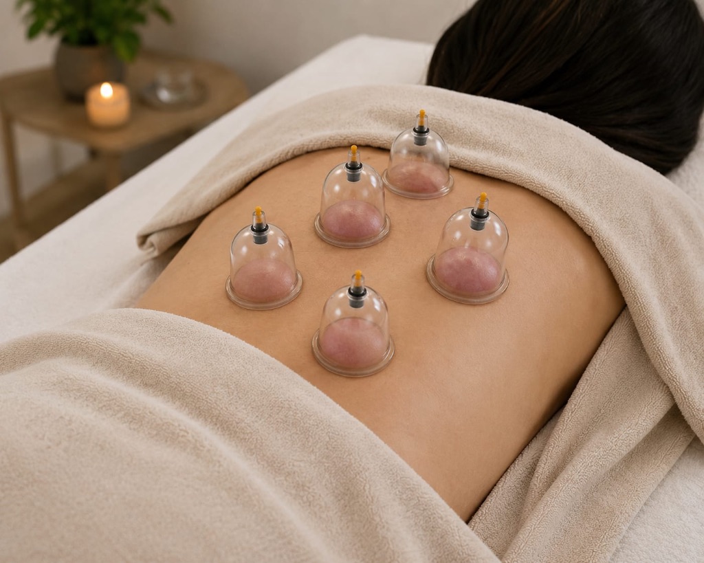 Cupping therapy on a female patient's back